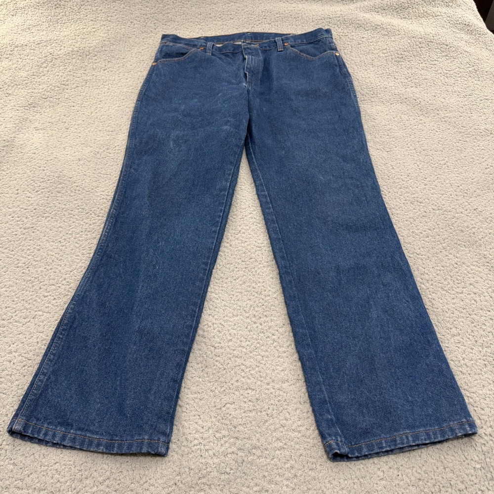 Wrangler Jeans Cowboy Cut Mens 37x31.5 Blue Denim Straight Leg Dark Wash